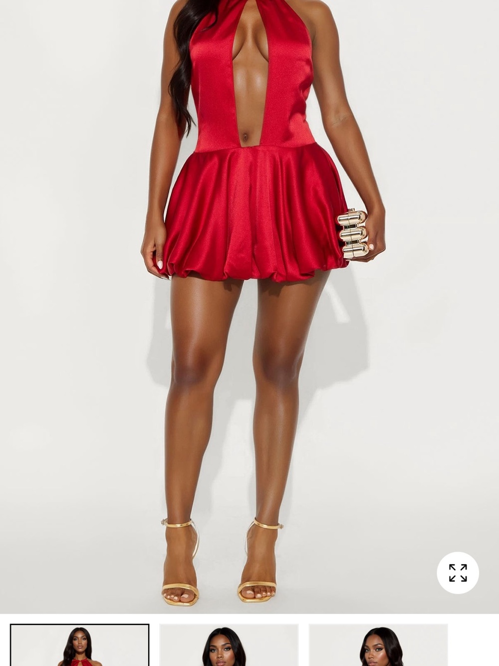 Fashion Nova Red Satin Plunging Halter Mini Dress
